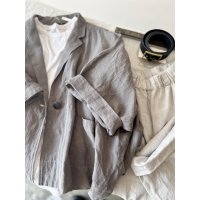 （予約 / ７月末入荷）　Luminaes 手染めリネン ７分袖ワイドJK