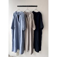 （予約 / ８月上旬入荷）　Luminaes ベルギーリネンブロード ７分袖キーネックOP