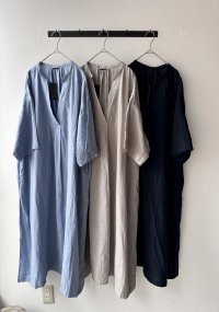 Luminaes ベルギーリネンブロード ７分袖キーネックOP