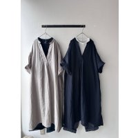 Luminaes ベルギーリネンブロード ７分袖キーネックOP