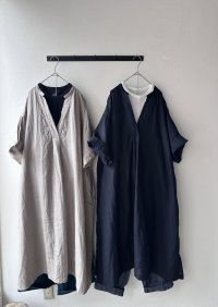 Luminaes ベルギーリネンブロード ７分袖キーネックOP