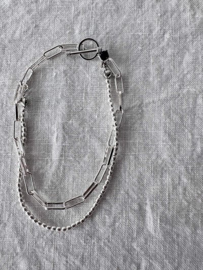 画像1: Luminaes_accessory メタルビーズ＆チェーンの二重ブレスレット