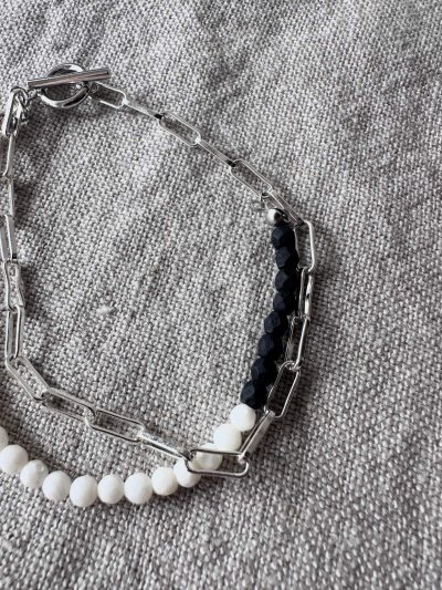 画像2: Luminaes_accessory みるくガラスとマットビーズのバイカラー二重ブレスレット