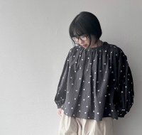 nouvelles du paradis ドットカットジャガード 袖口レースギャザーブラウス