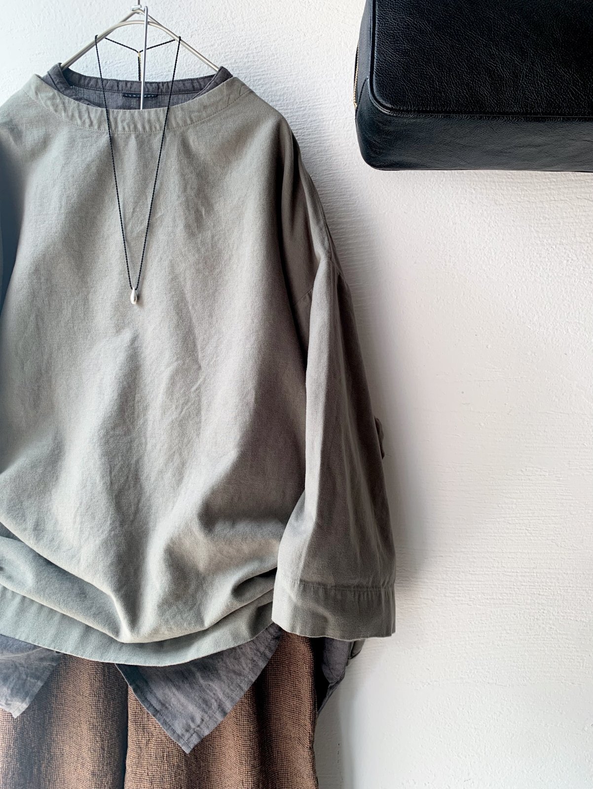 prit 40/1ネルモールスキン 7分袖ボトルネックプルオーバー