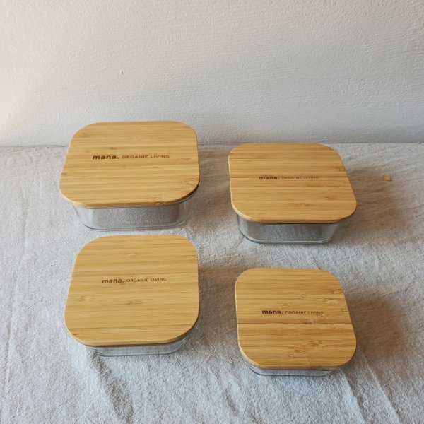画像2: mana. 竹と耐熱ガラス容器 スクエア (2)