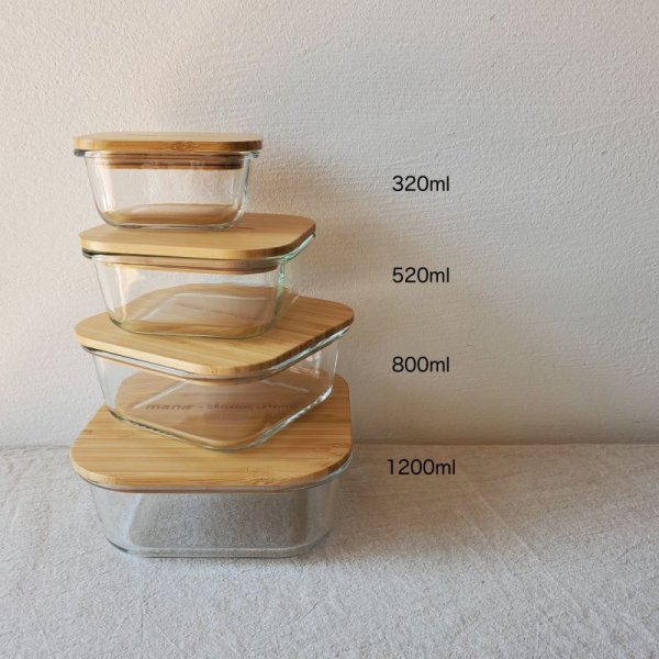 画像4: mana. 竹と耐熱ガラス容器 スクエア (4)