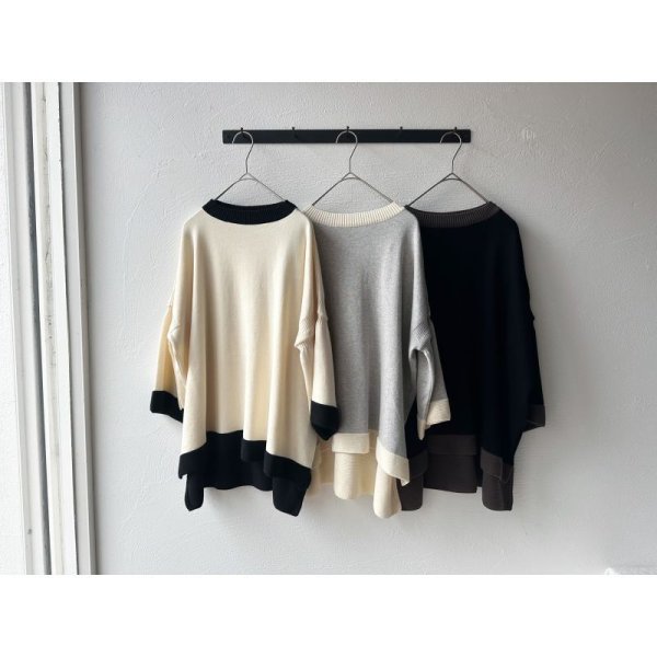 画像5: NARU ライスニット 綿コーマ裾配色 7分袖ニット (5)