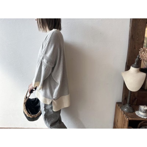 画像3: NARU ライスニット 綿コーマ裾配色 7分袖ニット (3)