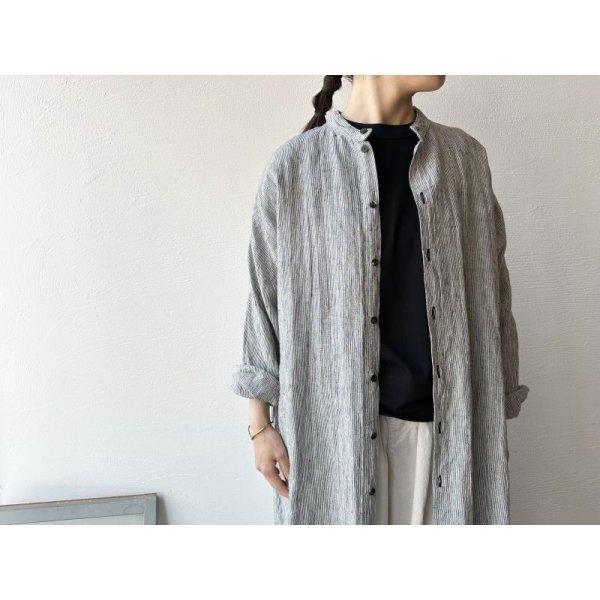 画像4: Luminaes ストライプリネン シャツOP (4)