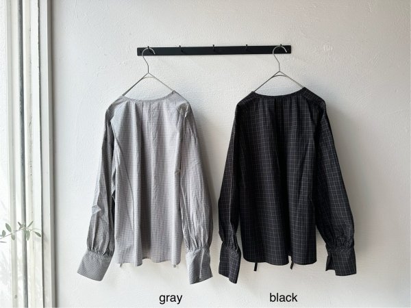 画像7: nouvelles du paradis ミニチェックドライワッシャー チョーカーネックブラウス【クリックポスト(185円)発送可能】 (7)