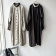 画像8: Luminaes ベルギーリネンキャンバス チビ襟バイカラーギャザーOP (8)