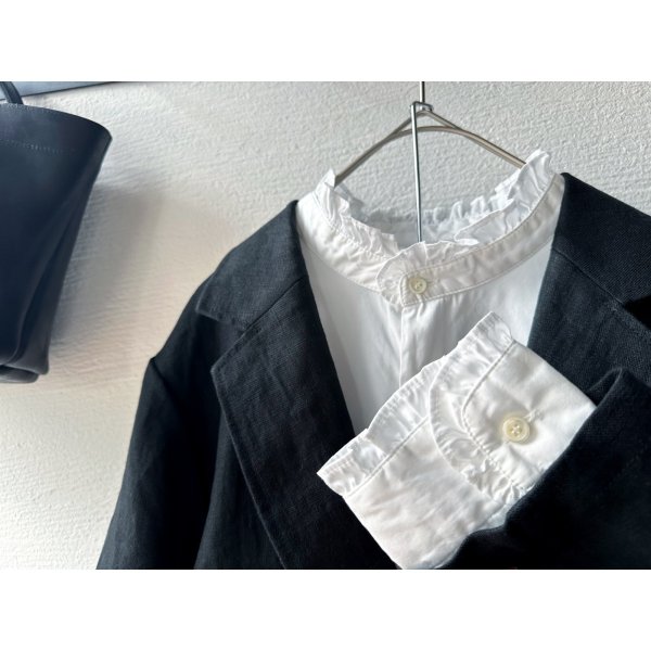 画像2: nouvelles du paradis ストライプクロス&アメリカンブロードクロス フリルブラウス【クリックポスト(185円)発送可能】 (2)