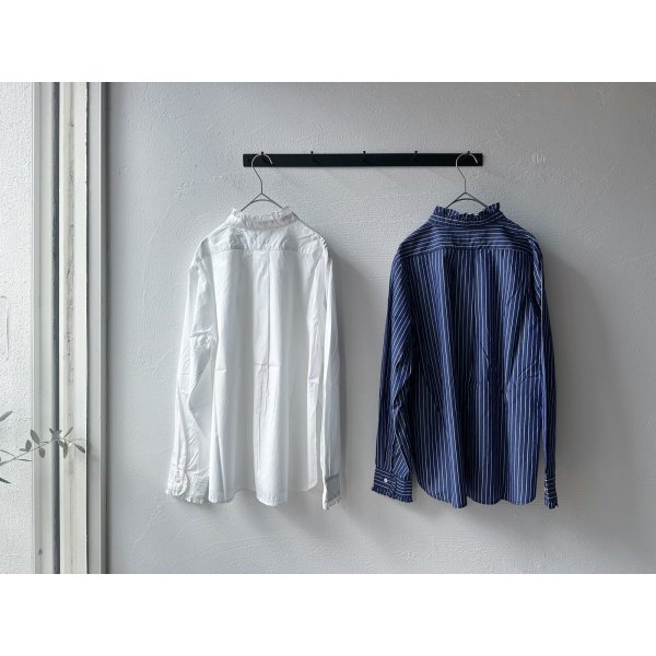 画像7: nouvelles du paradis ストライプクロス&アメリカンブロードクロス フリルブラウス【クリックポスト(185円)発送可能】 (7)