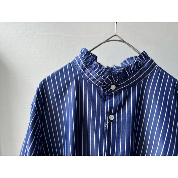 画像6: nouvelles du paradis ストライプクロス&アメリカンブロードクロス フリルブラウス【クリックポスト(185円)発送可能】 (6)