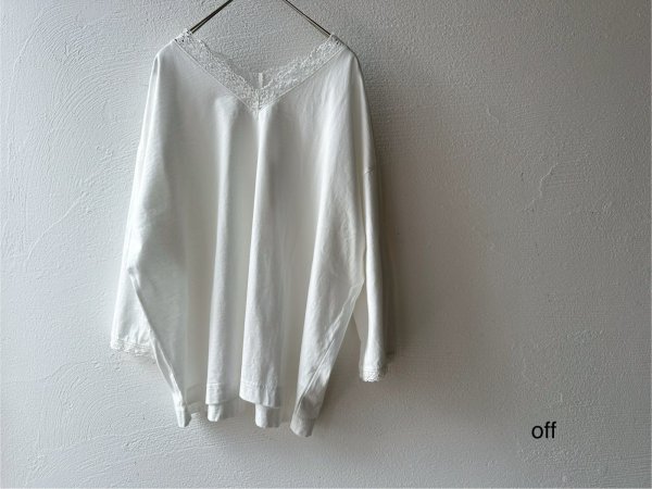 画像1: grin オーガニックアンド天竺 VレースTシャツ (1)