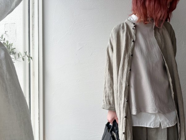 画像3: Luminaes リネン先染めオーバーダイストライプ シャツOP (3)