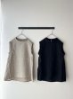 画像1: prit 60/1リネントライアングル刺繍 × 60/1リネン切替ノースリーブスタンドカラーフレアプルオーバー (1)
