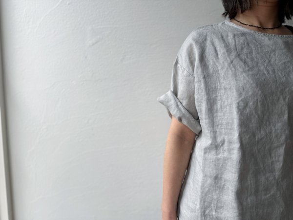 画像2: prit 60/1 フレンチリネン平織 5分袖プルオーバー (2)