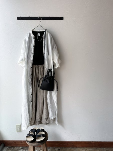 画像6: Luminaes 手染めリネン ７分袖ワイドシャツワンピース (6)