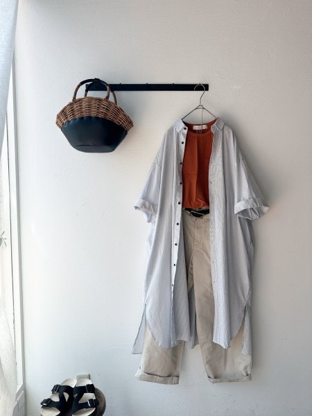 画像1: nouvelles du paradis ストライプクロス シャツワンピース【クリックポスト（185円）発送可能】 (1)