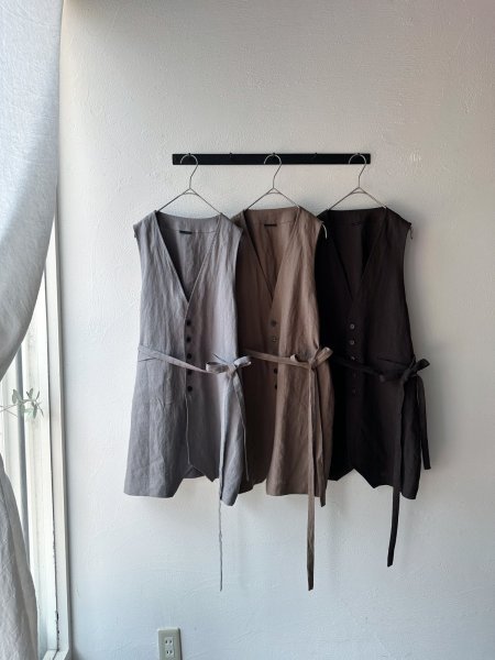 画像16: Luminaes コルトレイクリネン ストリングロングベスト (16)