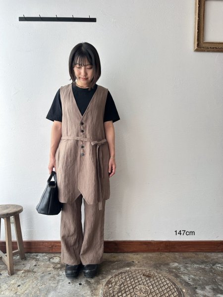 画像3: Luminaes コルトレイクリネン ストリングロングベスト (3)