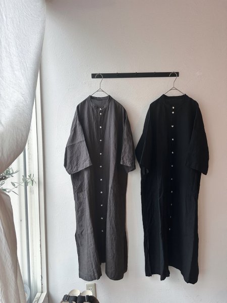 画像21: Luminaes 手染めリネン ７分袖ワイドシャツワンピース (21)