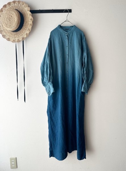 画像3: Luminaes 藍染オーガニックリネン ランタンスリーブOP (3)