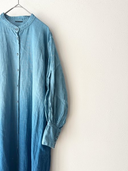 画像4: Luminaes 藍染オーガニックリネン ランタンスリーブOP (4)