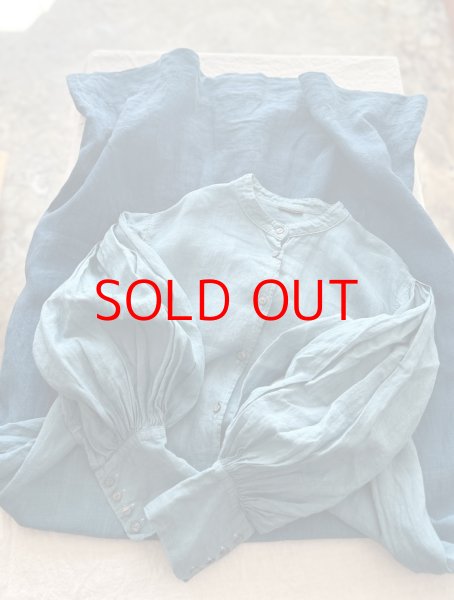 画像1: Luminaes 藍染オーガニックリネン ランタンスリーブOP (1)