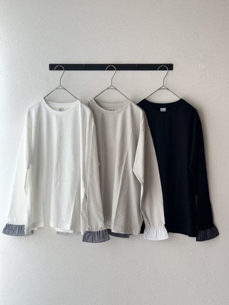 画像1: nouvelles du paradis トロワ天竺　袖口フリルストライプ【クリックポスト（185円）発送可能】 (1)