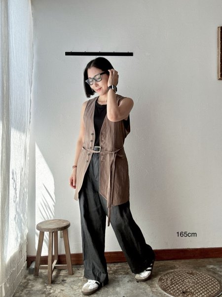 画像5: Luminaes コルトレイクリネン ストリングロングベスト (5)