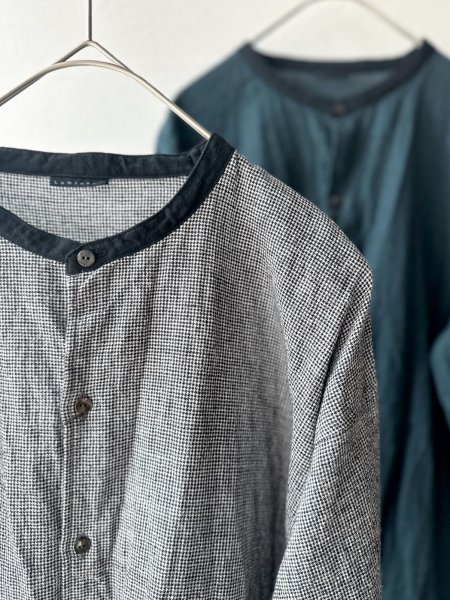 画像9: Luminaes 綿麻千鳥 バイカラーロングシャツ (9)
