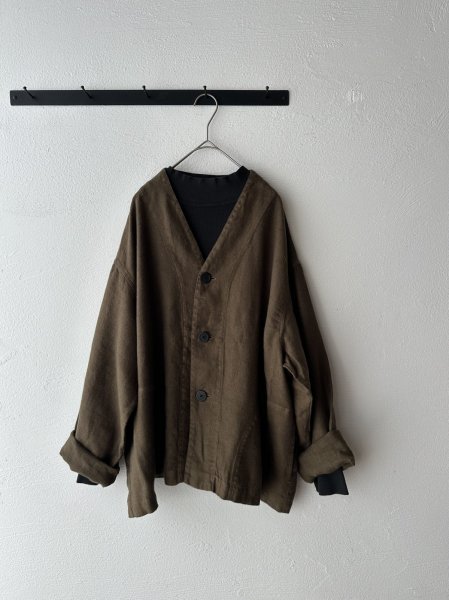 画像8: prit 25/1フレンチリネンツイル起毛 ノーカラージャケット (8)