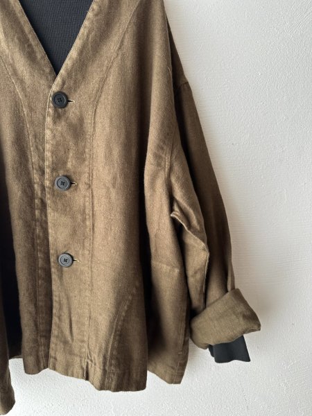 画像9: prit 25/1フレンチリネンツイル起毛 ノーカラージャケット (9)