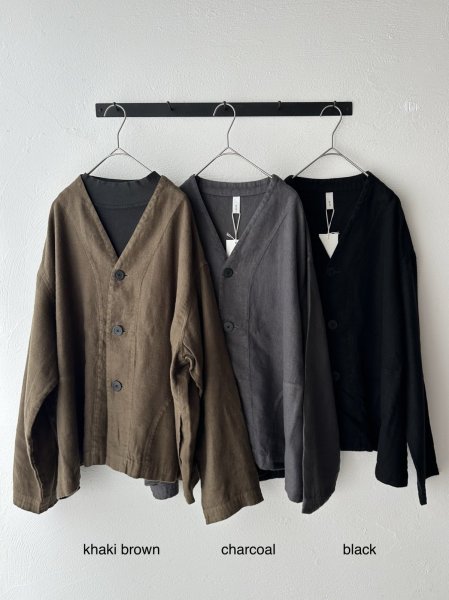 画像2: prit 25/1フレンチリネンツイル起毛 ノーカラージャケット (2)