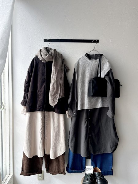 画像1: *sale30%off* RINEN 40/1ライトモールスキン スタンドカラーワンピース (1)