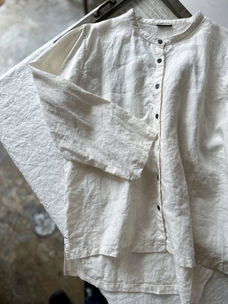 画像3: Luminaes 60コルトレイクリネン バンドカラーシャツ (3)