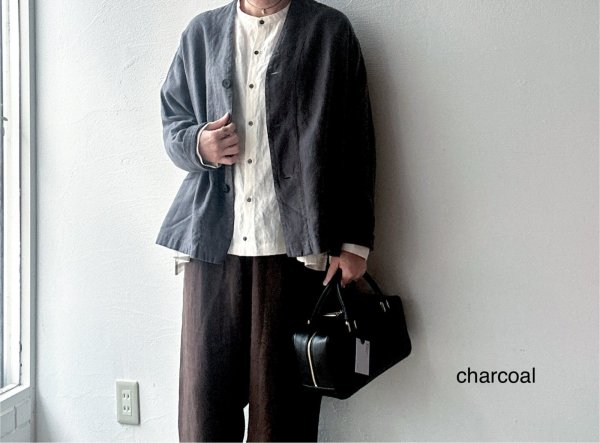 画像2: prit 25/1フレンチリネンツイル起毛 ノーカラージャケット (2)