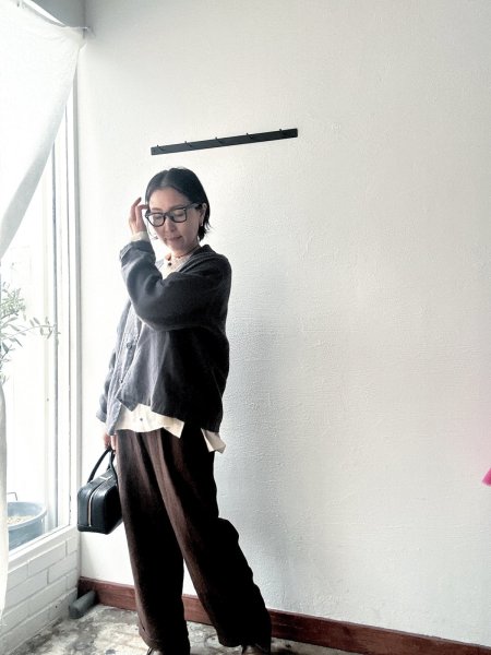 画像1: prit 25/1フレンチリネンツイル起毛 ノーカラージャケット (1)