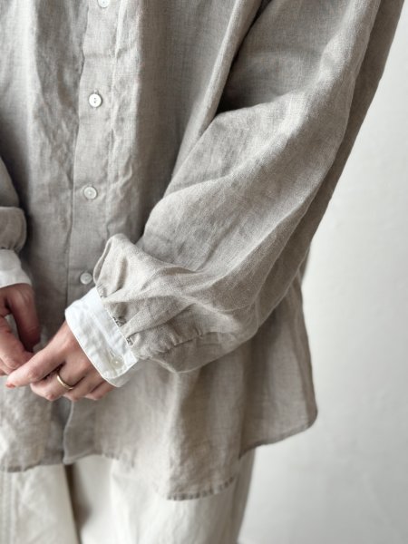 画像2: prit 60/1フレンチリネンキャンバス クレリックギャザーブラウス (2)