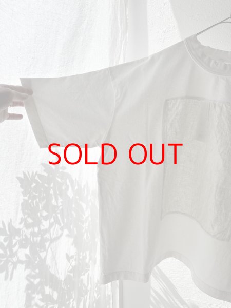 画像2: prit 17/1空紡天竺×40/1リネン箔プリント 5分袖フレームＴシャツ (2)