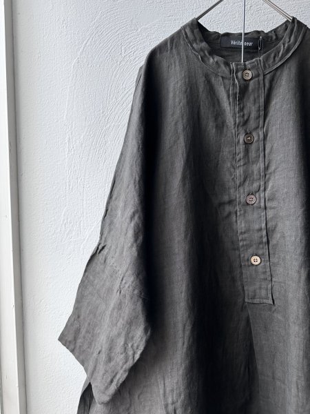 画像2: Véritécoeur 墨染めリネンヘンリーネックワンピース (2)