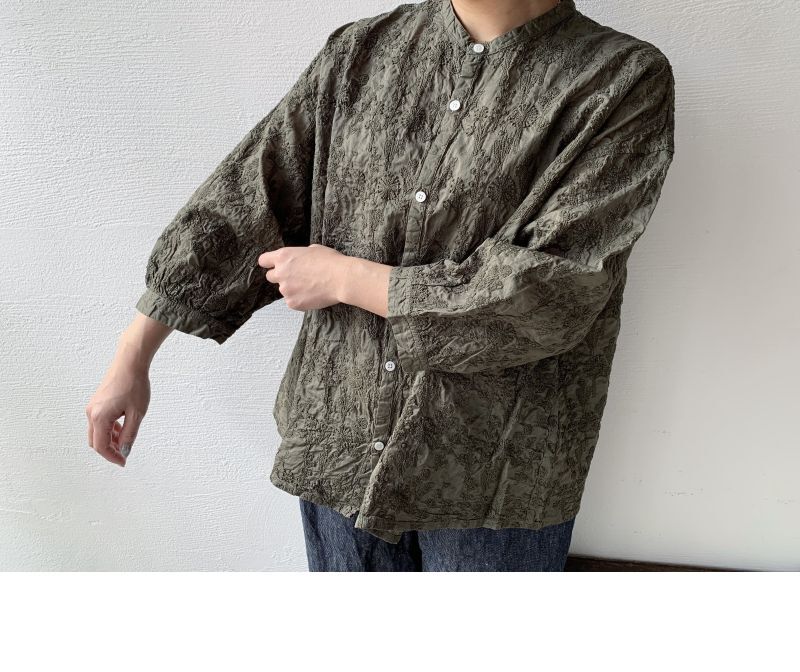 sale40%off* grin ハーブ刺繍 ７分袖スタンドシャツ - plus one 自然 ...