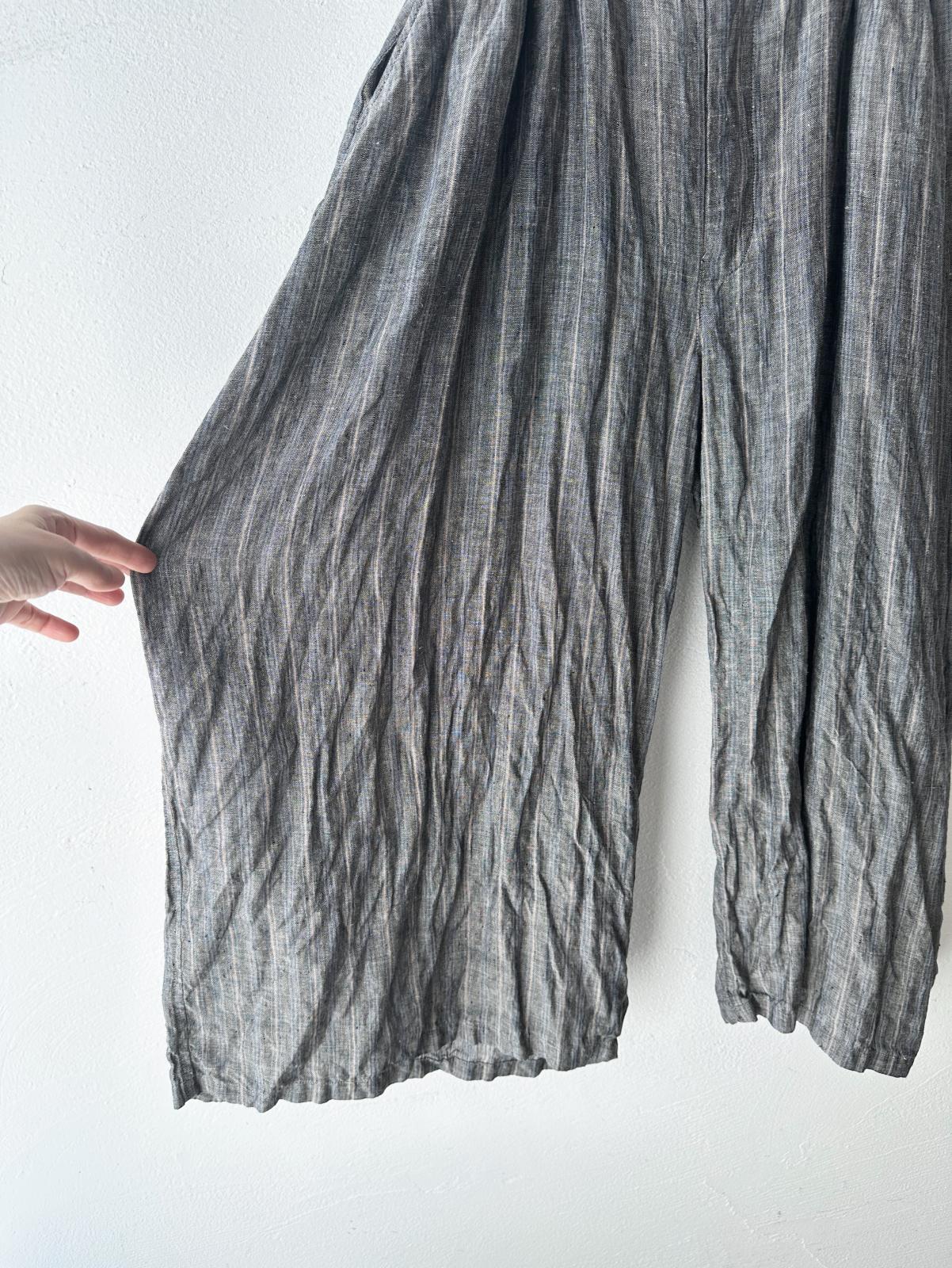 Vlas Blomme 40/1 Linen Stripe カーブパンツ - plus one 自然